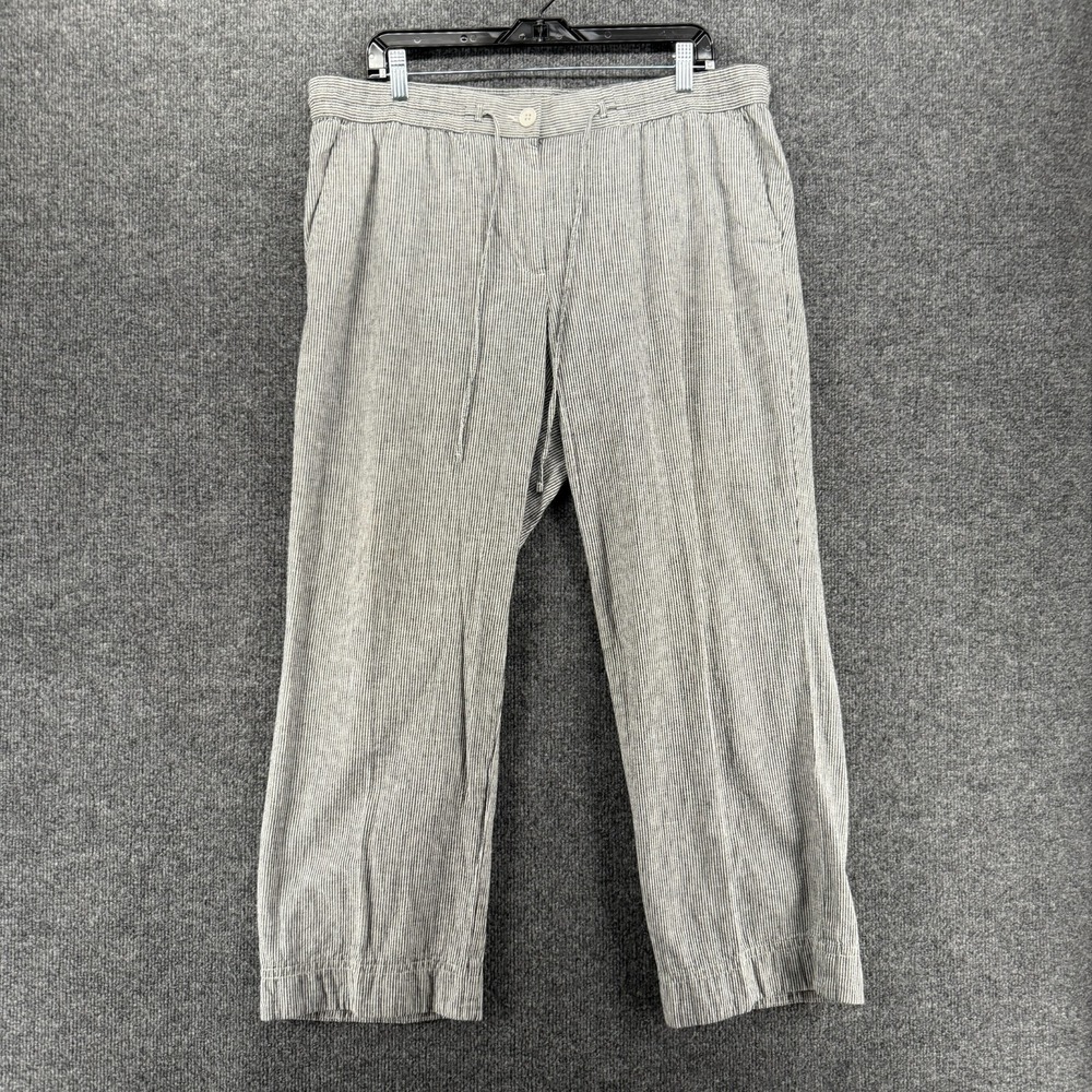 Talbots Pants Womens 14W Gray Striped‎ Linen Cotton Wide Leg Resort Old Money